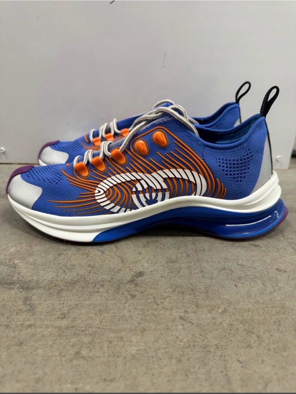GUCCI Blue Run Low Top Sneaker Athletic Blue White Orange GG Size 8/Us 9-9.5